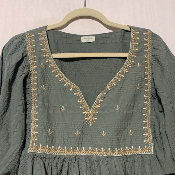 World Market Dusty Green Boho Embroidered Peasant Blouse - Picture 3 of 6